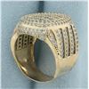 Image 3 : Mens Emerald and Round Cut CZ Statement Ring in 14k Yellow Gold
