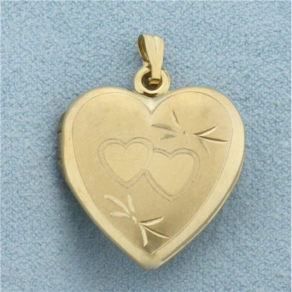 Vintage Heart Locket Pendant in 10k Yellow Gold