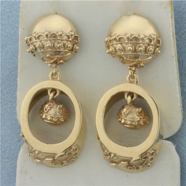 Vintage Drop Dangle Earrings in 14k Yellow Gold