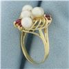 Image 3 : Ruby, Pearl, and Diamond Ring in 14k Yellow Gold