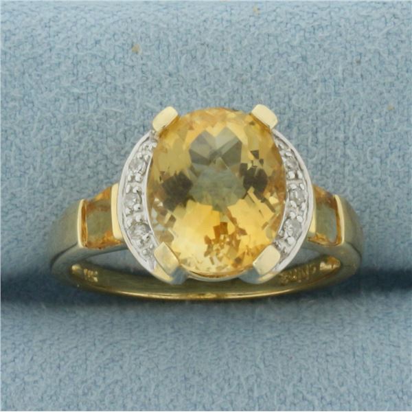 Citrine and Diamond Ring in 14K Yellow Gold