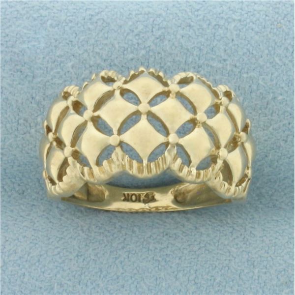 Quilted Diamond Design Ring in 10k Yellow Gold