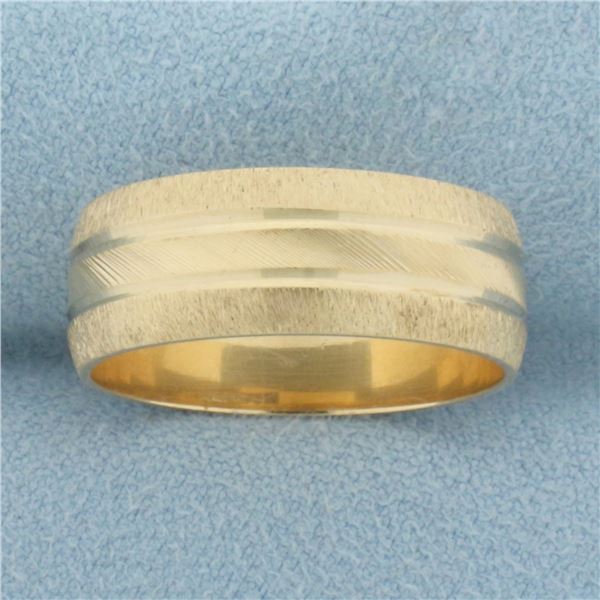 Mens Brushed Finish Wedding Band Ring in 14k Yellow Gold