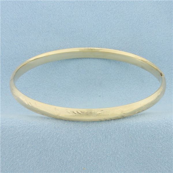 Engraved Flower Design Bangle Bracelet in 14k Yellow Gold