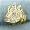 Image 1 : Baguette and Round Diamond Cocktail Ring in 18K Yellow Gold