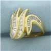 Image 2 : Baguette and Round Diamond Cocktail Ring in 18K Yellow Gold