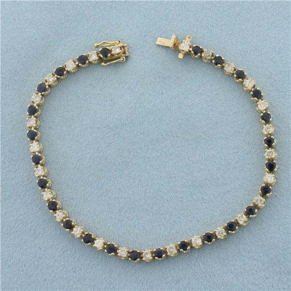 Sapphire and Diamond Tennis Bracelet in 14k Yellow Gold