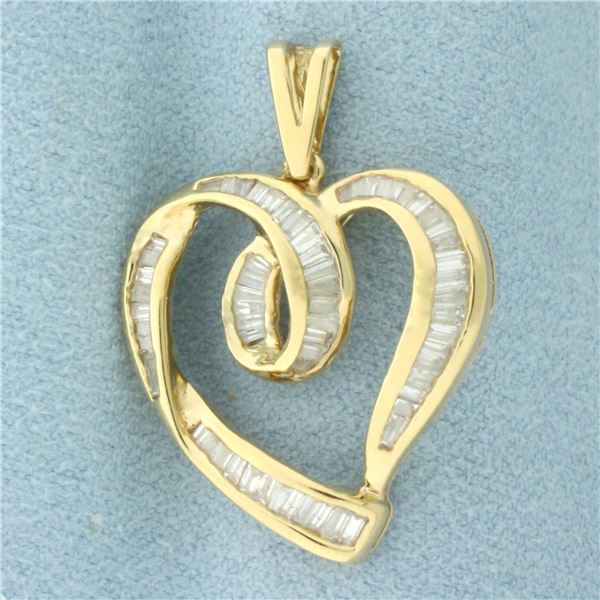 Baguette Diamond Heart Pendant in 14k Yellow Gold