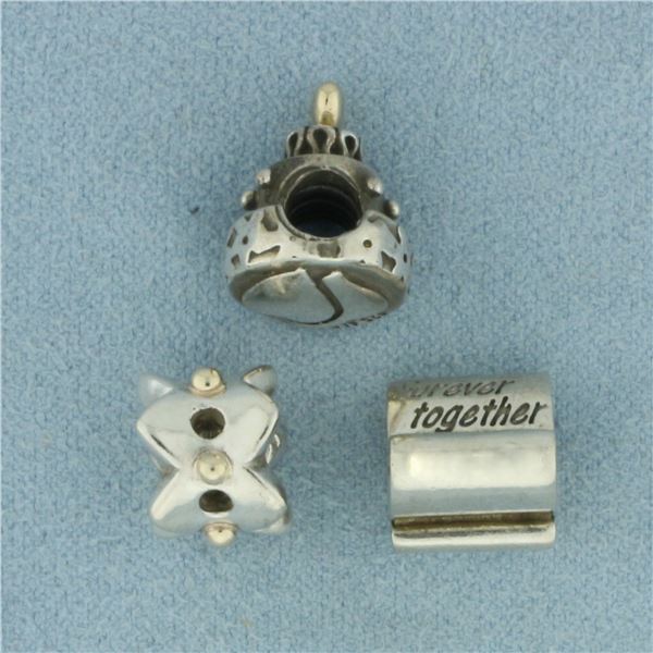 Pandora Bead Charms Set of 3 in Sterling Silver
