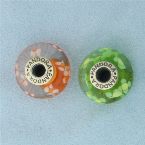 Pandora Murano Glass Flower Beads Set of 2 in Sterling Silver