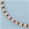 Image 2 : Ruby and Diamond Tennis Bracelet in 14k Yellow Gold