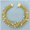 Image 1 : Italian Designer Soft Gold Mesh Cultured Pearl Bracelet in 14k Yellow Gold