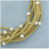 Image 2 : Italian Designer Soft Gold Mesh Cultured Pearl Bracelet in 14k Yellow Gold