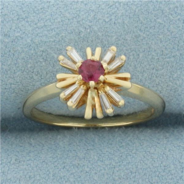 Ruby and Baguette Diamond Ring in 14k Yellow Gold