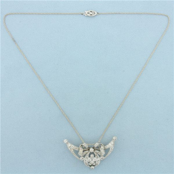 Antique Old European Cut Diamond Necklace or Brooch in 14k White Gold