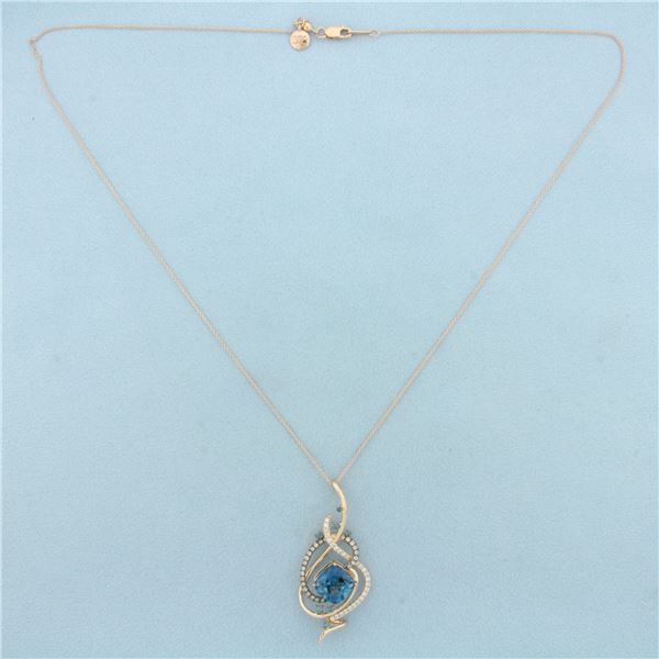 Levian Crazy Collection Deep Sea Blue Topaz and Diamond Necklace in 14k Rose Gold