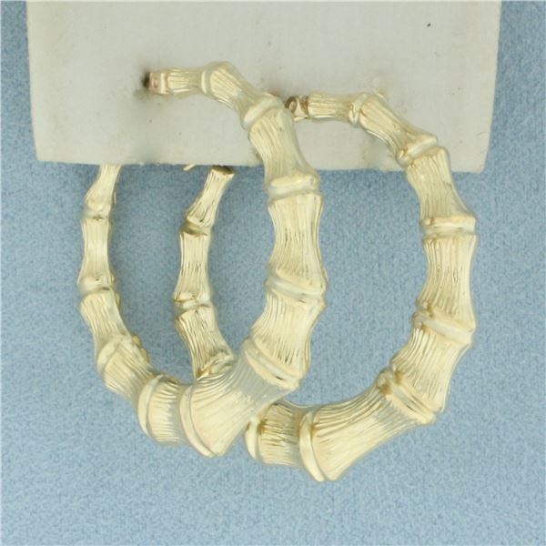 Bamboo Design Hoop Earrings in 10k Yellow Gold