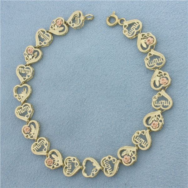 Heart Mom Bracelet in 10k Yellow and Rose Gold