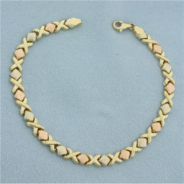 Tri-Color XO Bracelet in 14k Yellow, White, and Rose Gold