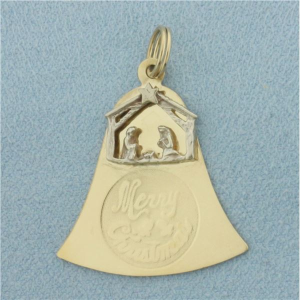 Merry Christmas Naivety Bell Charm in 14k Yellow and White Gold
