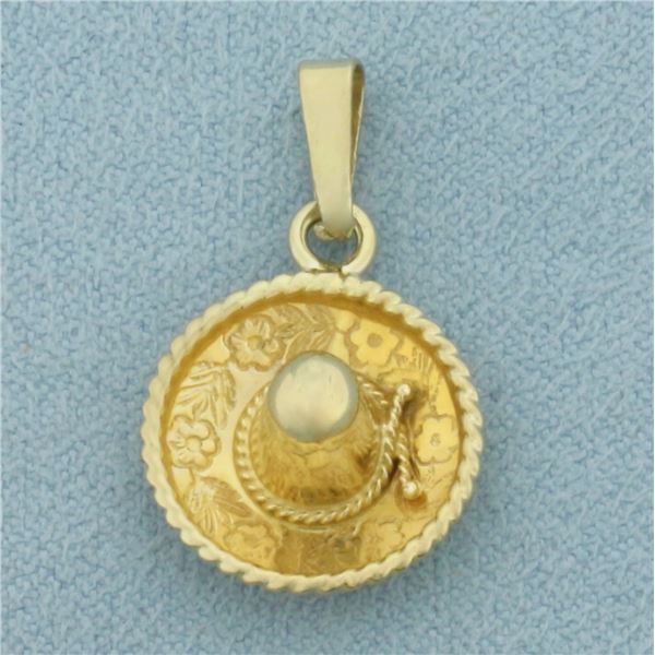 Sombrero Hat Pendant or Charm in 14k Yellow Gold