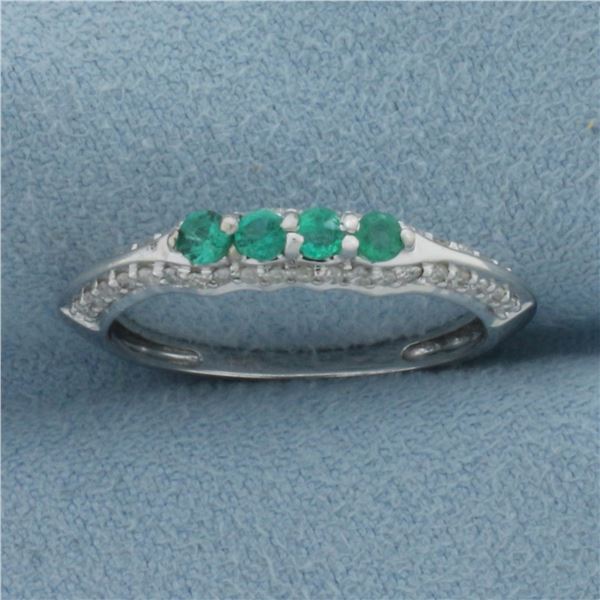 Emerald and Diamond Ring in 14k White Gold