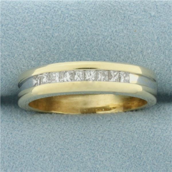 Mens Princess Cut Diamond Wedding Band Ring in 14k Yellow Gold