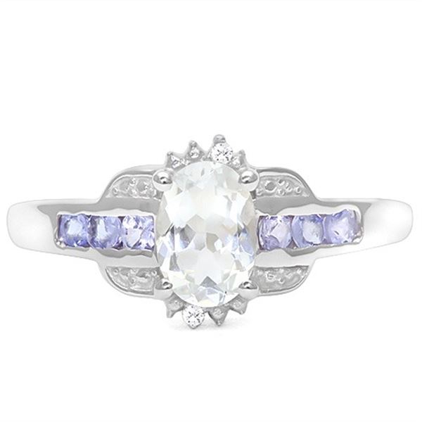 Aquamarine, Tanzanite, and Diamond Ring in Sterling Silver