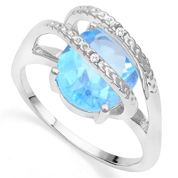 3D Blue Topaz & Diamond Statement Ring in Sterling Silver