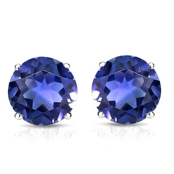 8MM Round Lab Tanzanite Stud Earrings in Sterling Silver