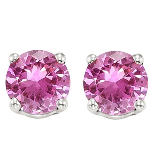 6MM Round Lab Pink Sapphire Earrings in Sterling Silver