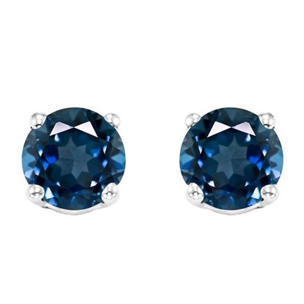 5MM Round London Blue Topaz Earrings in Sterling Silver
