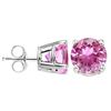 Image 2 : 5MM Round Lab Pink Sapphire Earrings in Sterling Silver