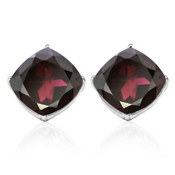6MM Cushion Garnet Earrings in Sterling Silver