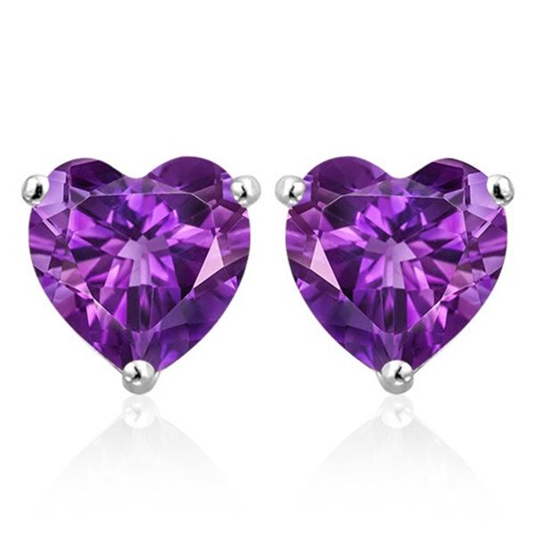 10MM Heart Amethyst Earrings in Sterling Silver