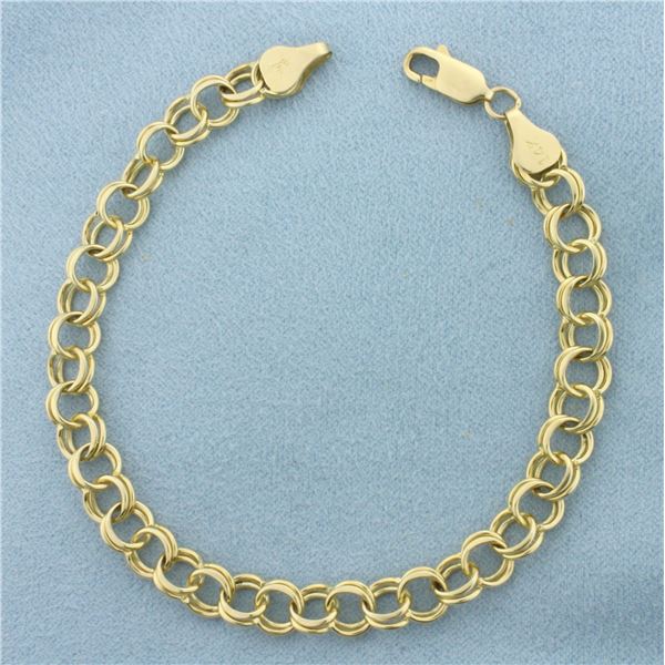 Double Circle Link Charm Bracelet in 14k Yellow Gold