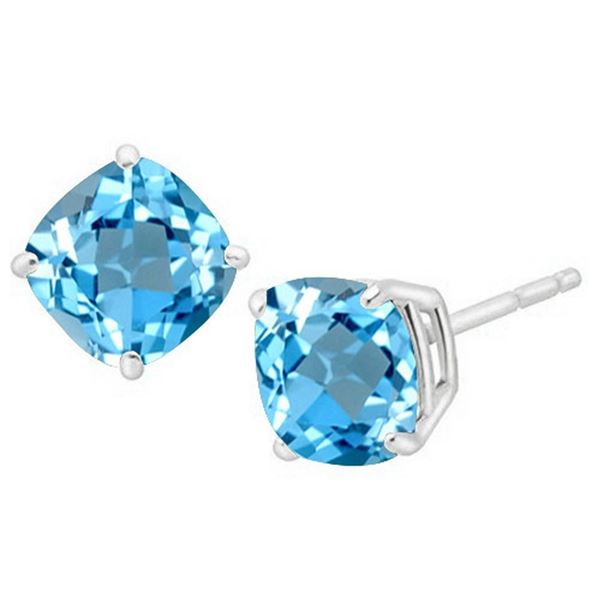 5MM Cushion Cut Sky Blue Topaz 1.35CTW Stud Earrings in Sterling Silver