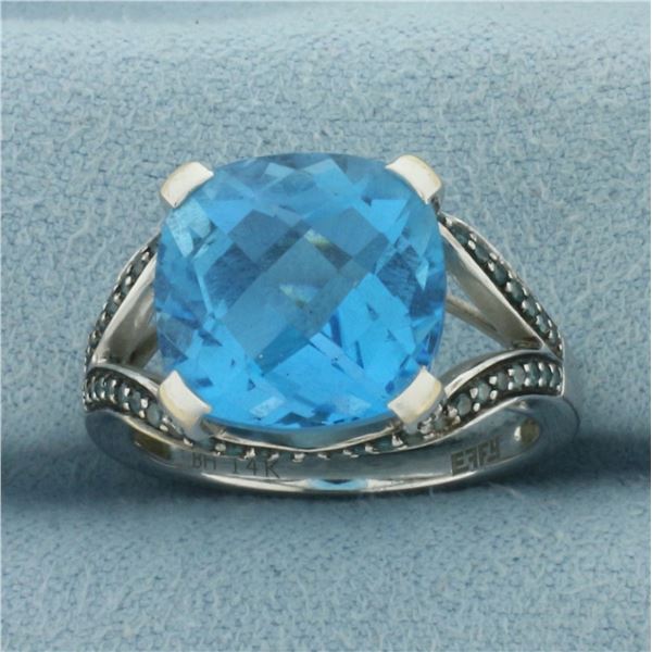 Vintage Effy Blue Topaz and Blue Diamond Ring in 14K White Gold