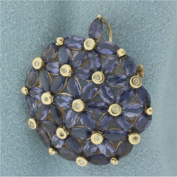 Tanzanite and Diamond Pendant or Brooch in 10K Yellow Gold