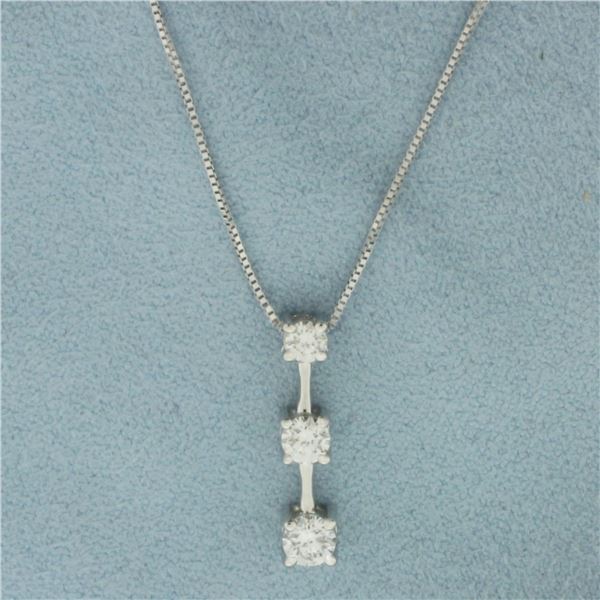 3 Stone Past Present and Future Diamond Necklace in 14K White Gold