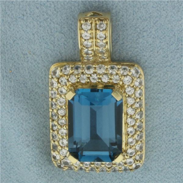 London Blue Topaz and White Sapphire Pendant in 10K Yellow Gold
