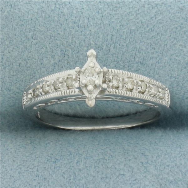 Marquise Diamond Engagement Ring in 10K White Gold