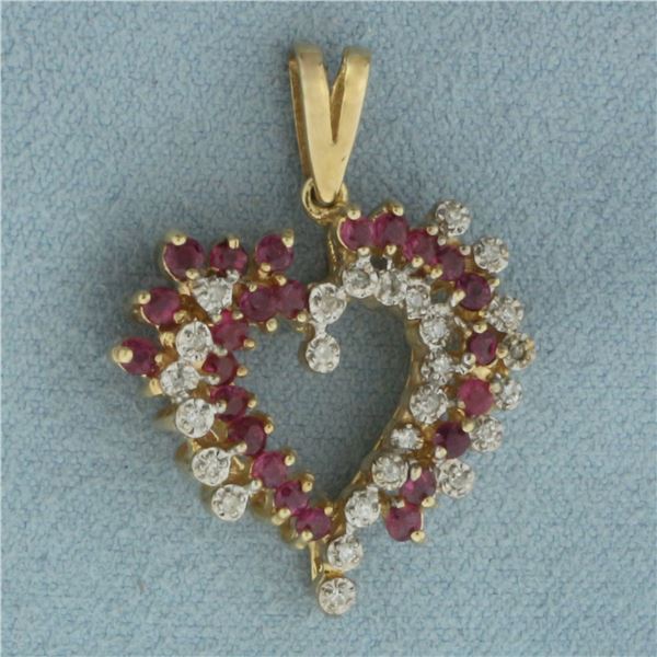 Ruby and Diamond Heart Pendant in 10K Yellow Gold
