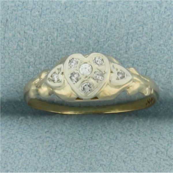 Antique Diamond Heart Ring in 14K Yellow and 14K White Gold
