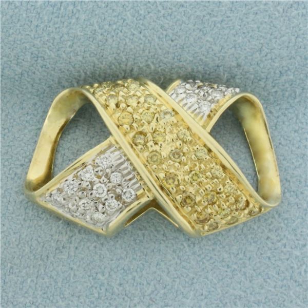 Fancy Yellow and White Diamond Pave Slide Pendant in 14K Yellow Gold