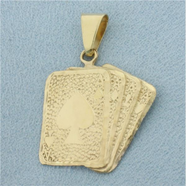 Four Aces Playing Cards Poker Pendant in 14k Yellow Gold