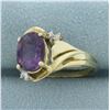 Image 2 : Amethyst and Diamond Ring In 10K Yellow Gold