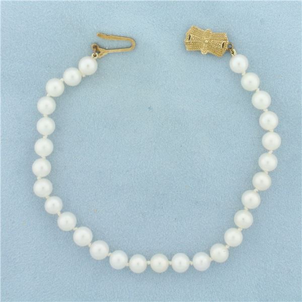 Mikimoto Cultured Akoya Pearl Bracelet in 14K Yellow Gold