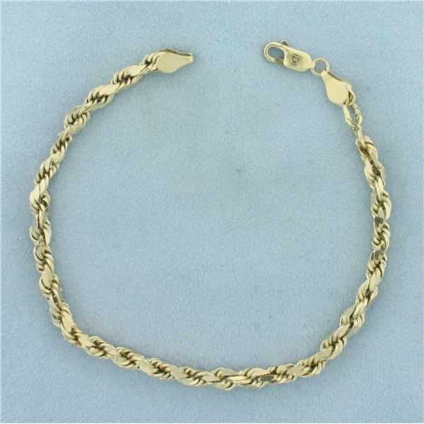 Mens Diamond Cut Rope Link Bracelet in 14K Yellow Gold