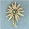 Image 1 : Turquoise and Pearl Flower Brooch Pin in 14K Yellow Gold
